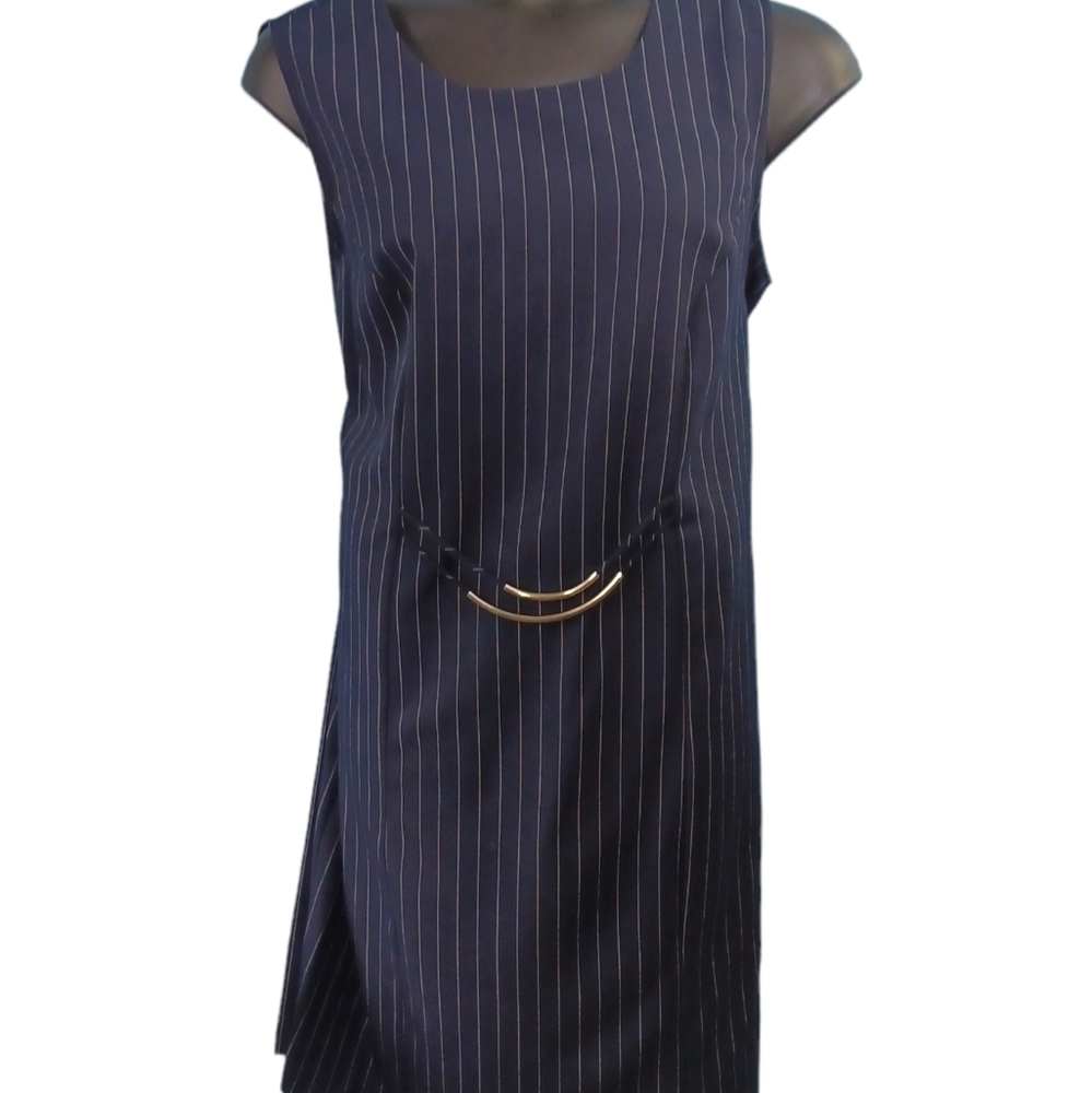 BEDFORD Fair Lifestyles Navy Blue Pinstriped Sleeveless Dress  Sz 20 W